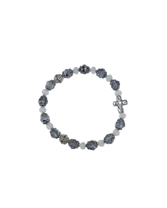 ELASTIC BRACELET CRYSTAL 8X6MM + CRYSTAL 6X4MM WITH RING AND CROSS