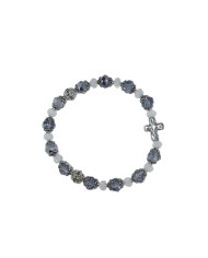 ELASTIC BRACELET CRYSTAL 8X6MM + CRYSTAL 6X4MM WITH RING AND CROSS