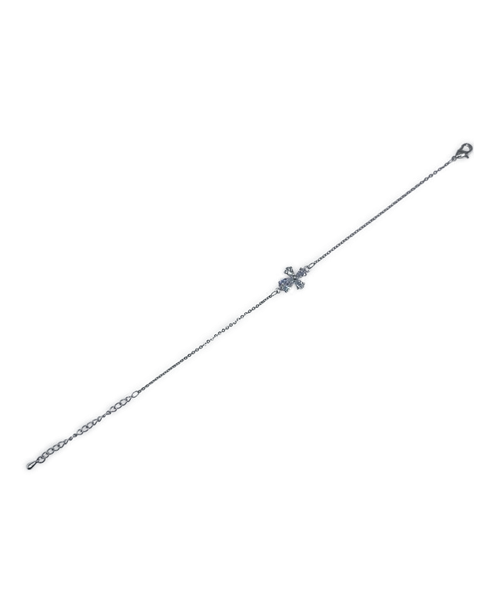 PULSEIRA CORRENTE ZIRCON C/CRUZ C/PONTO PRATEADO
